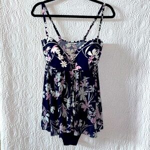 Profile By Gottex Floral Print Plus Bandeau Swimdress